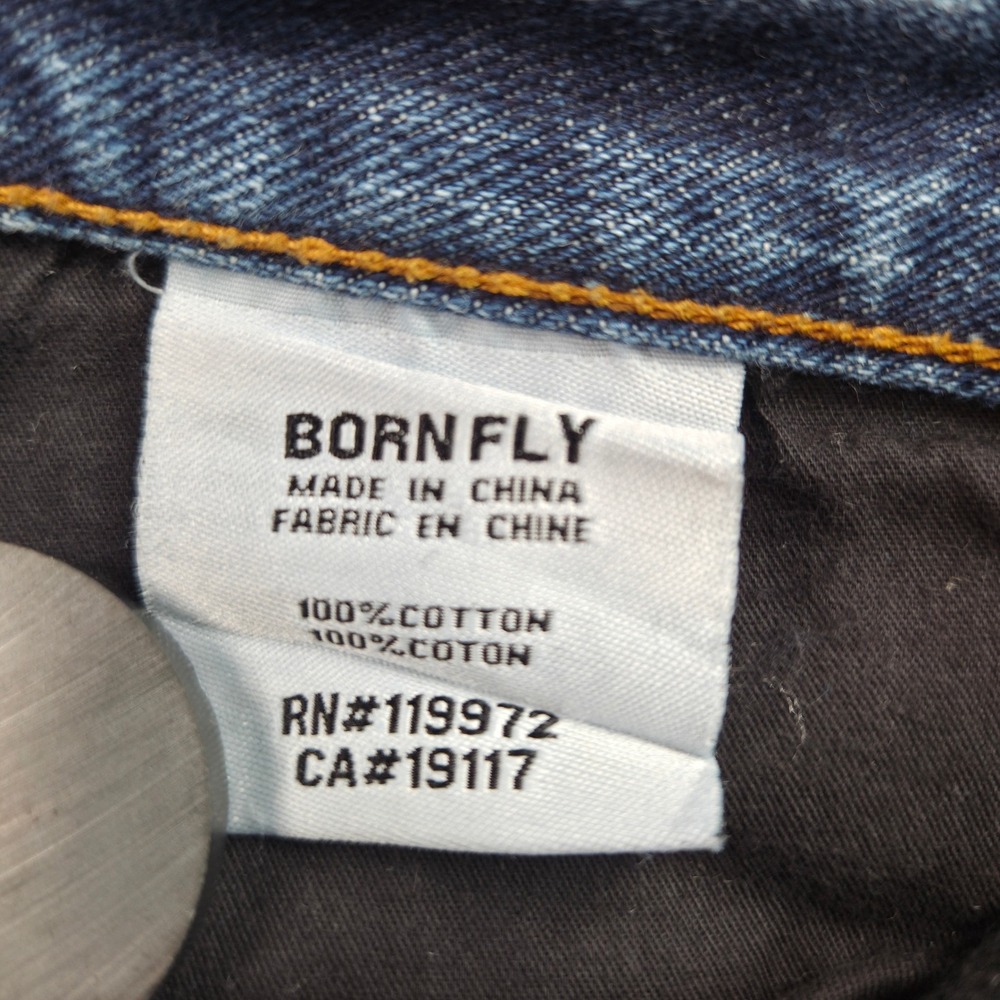 Born Fly Men Distressed Denim Jeans Blue Light Wash Button Fly Size 32 Y2K Style - Picture 2 of 11